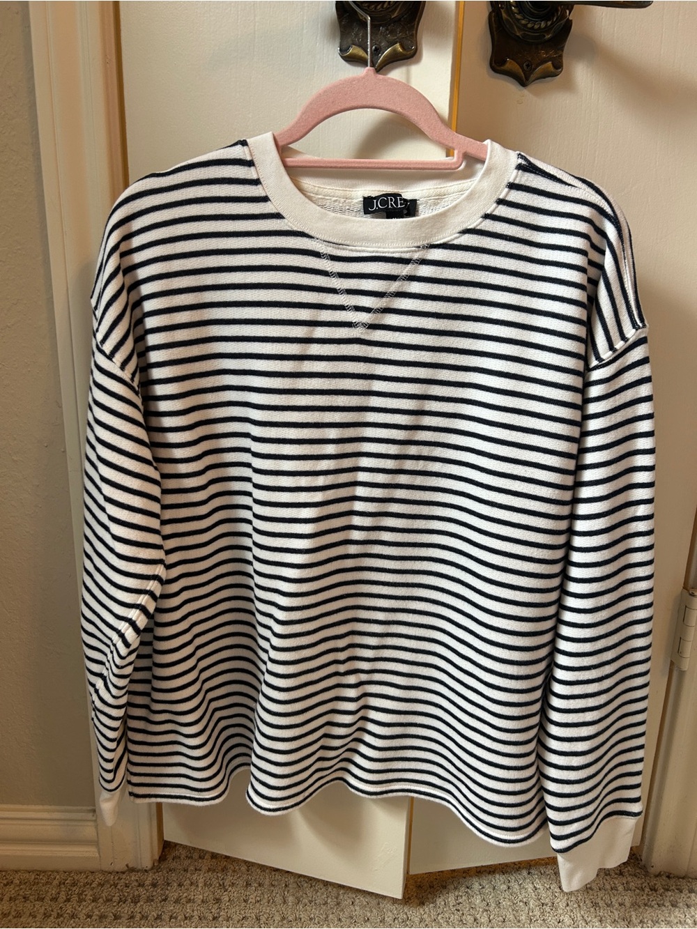 J. Crew White and Navy Striped Crewneck Sweatshirt- Lightweight